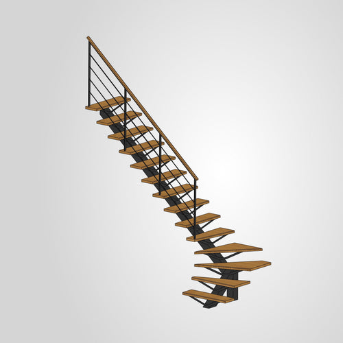 Escalier limon central quart tournant gauche chêne ajouré